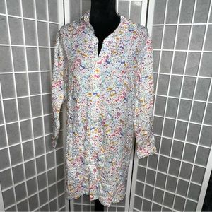 Frank & Eileen Hunter Spring colors Floral Linen Shirtdress Size Medium NEW